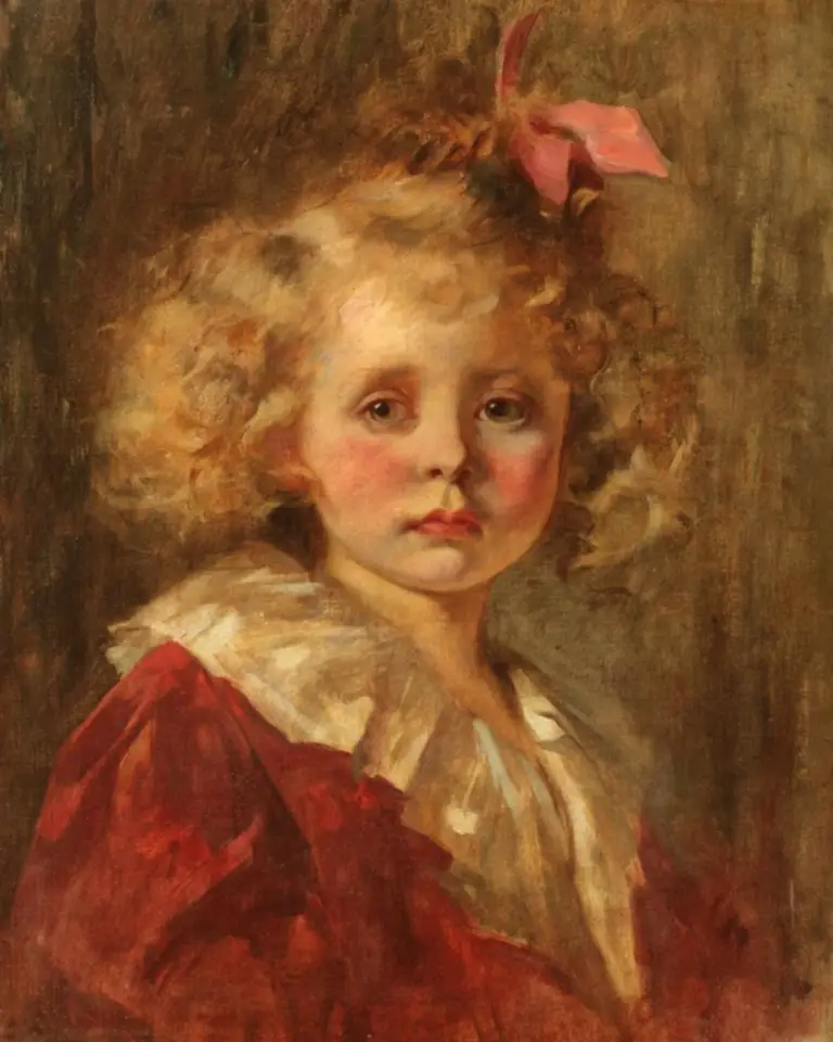 Portrete la comandă – portret în ulei al unei fetițe blonde, pictură realistă pe pânză