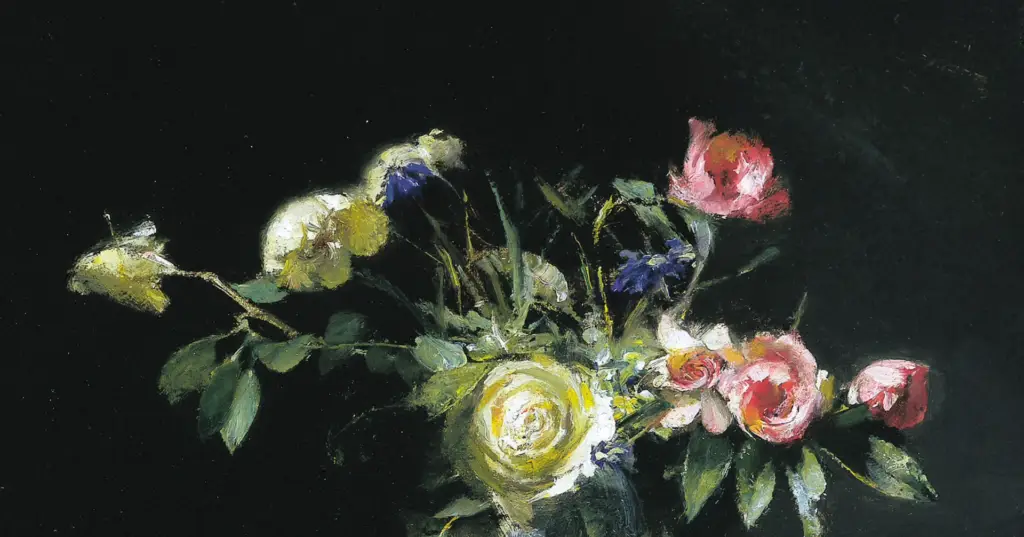 Tablou cu flori pictat manual în ulei, compoziție florală colorată și elegantă – parte din colecția noastră de tablouri de vânzare